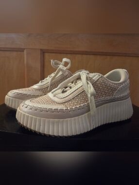 Woven Platform Lace-Up Sneakers - Cream